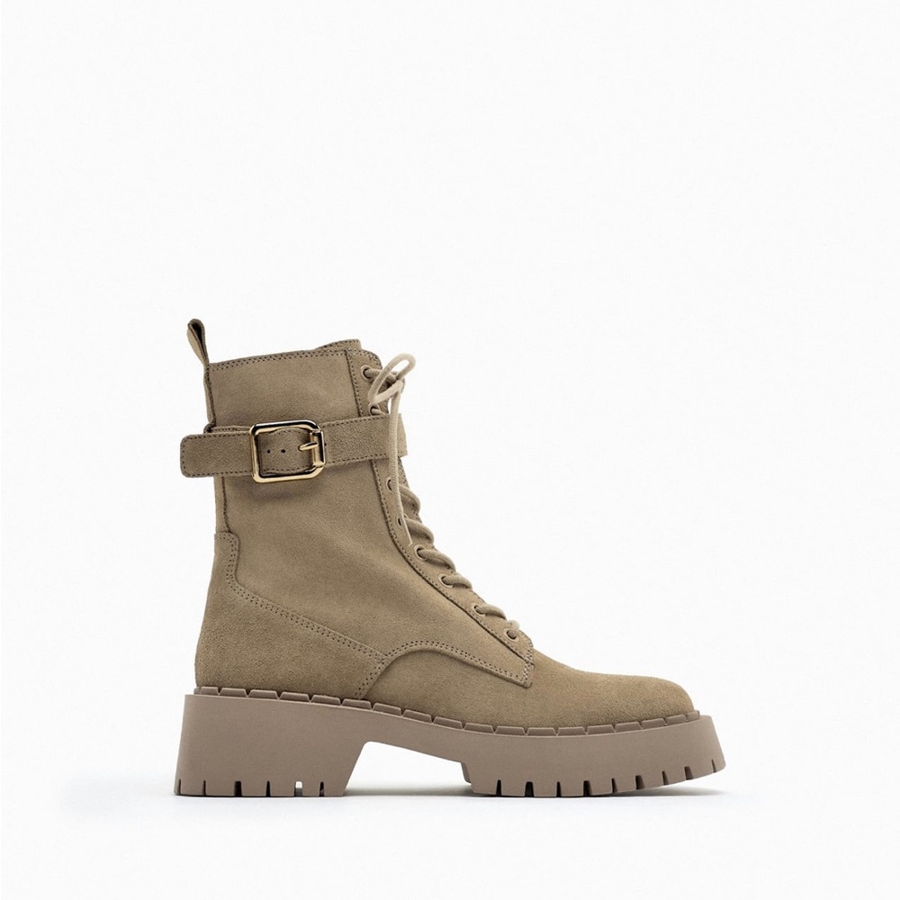 Zara lace-up suede leather ankle boots - Picture 2 of 5